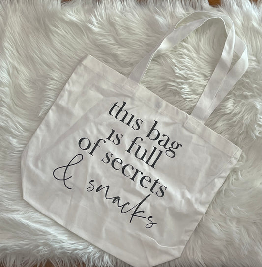 Secrets and snacks canvas bag