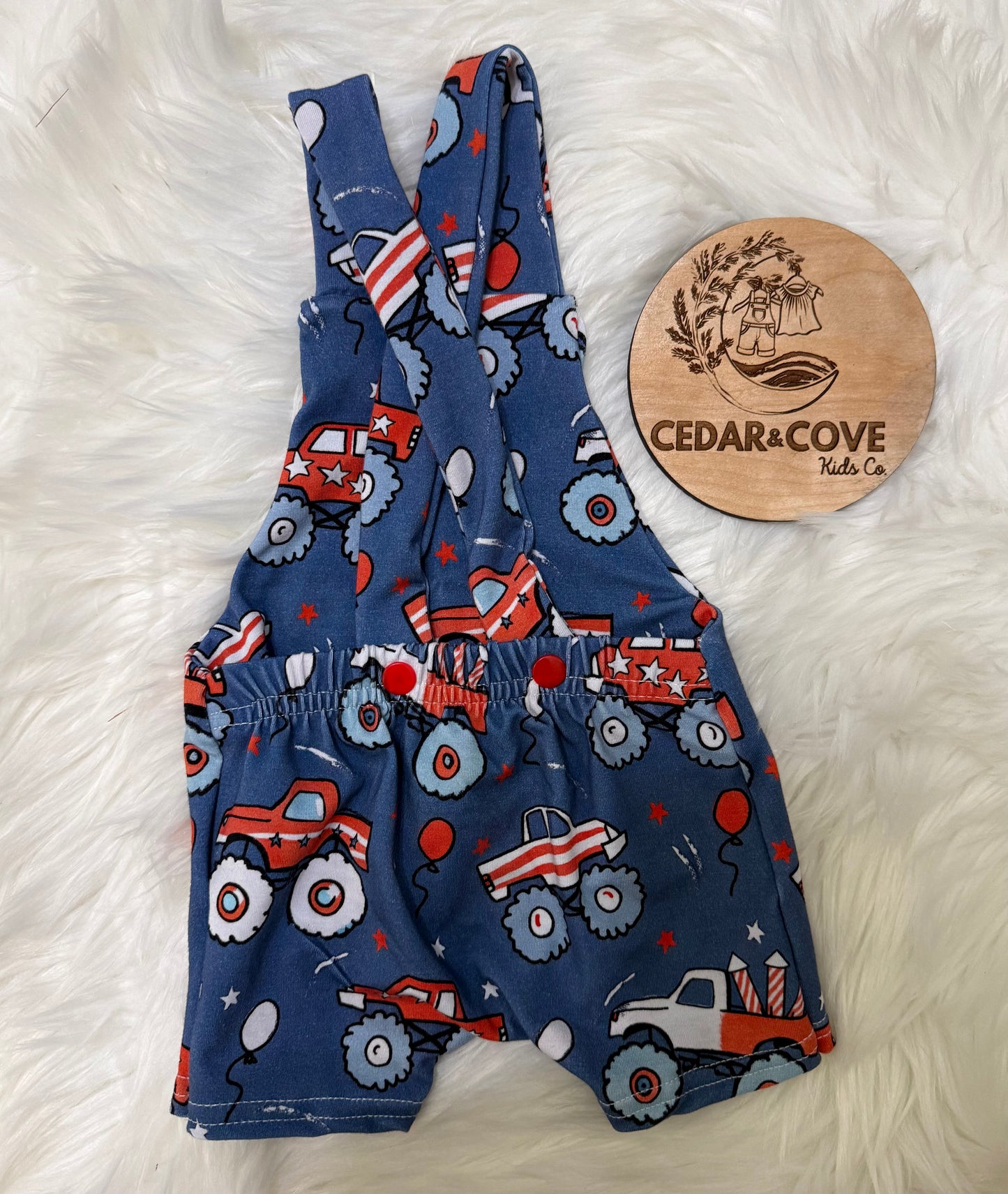 Patriotic Monster Truck Overall Romper