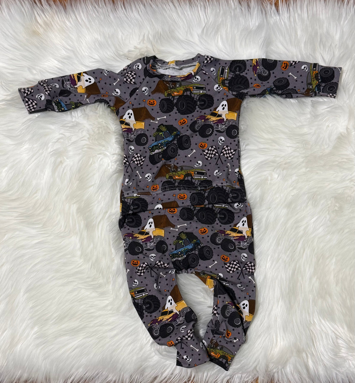 Spooky Monster Trucks Envelope Romper