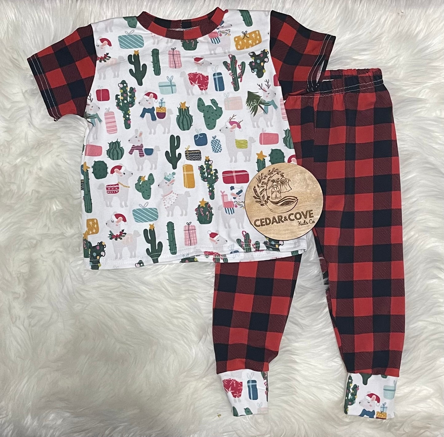 Christmas llama buffalo plaid lounge set