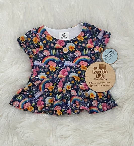 Rainbow Whimsical Peplum Rayon/Modal/Spandex