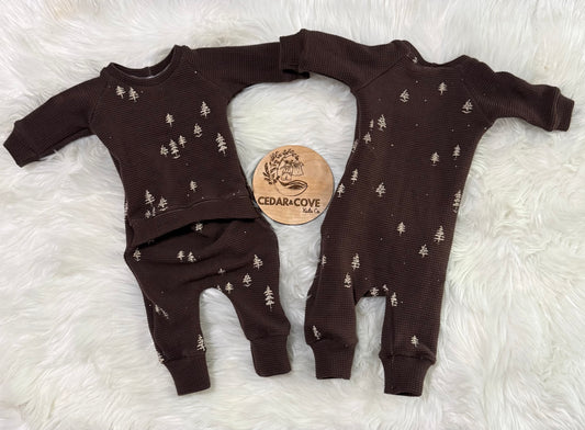Brown Tree Waffle Romper