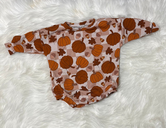 Fall Checkered Pumpkin Sweatshirt Romper