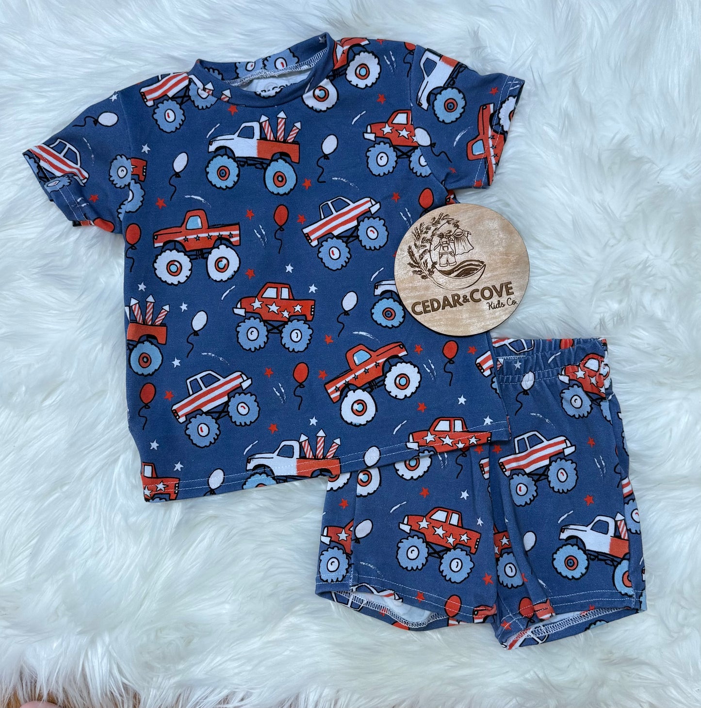 Patriotic Monster Trucks bamboo lounge set
