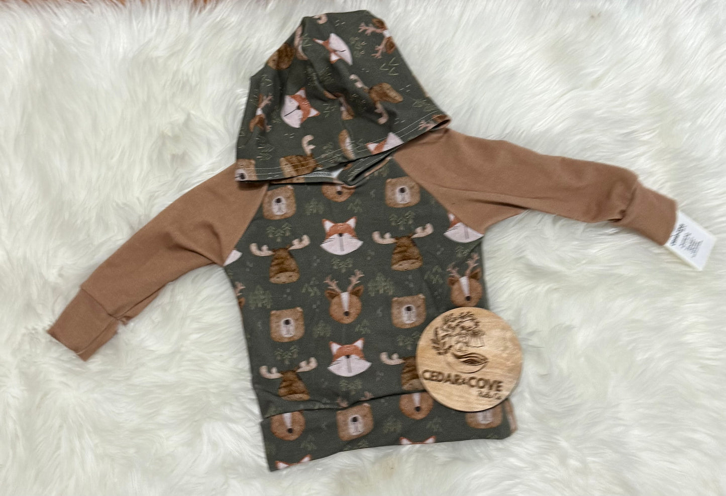 Green Forest Animal Hooded Raglan