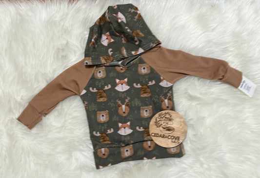 Green Forest Animal Hooded Raglan