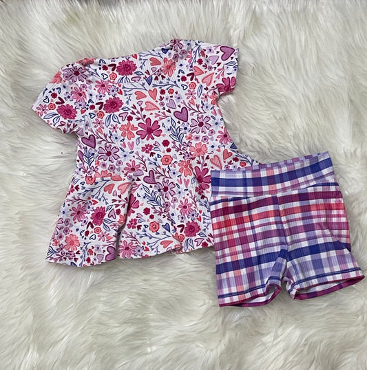 Plaid floral peplum set