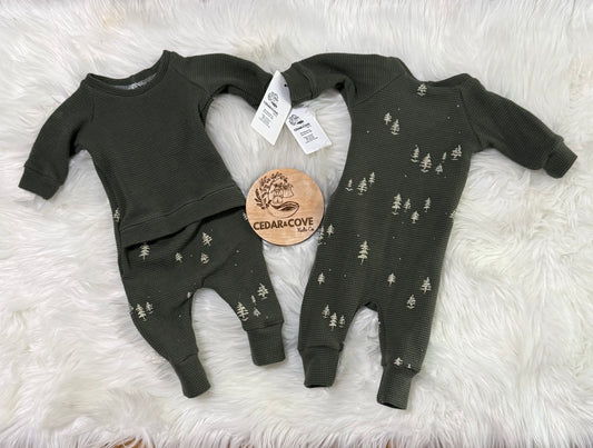 Green Tree Waffle Romper