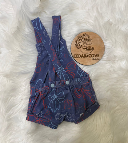Patriotic Bows bamboo overall romper
