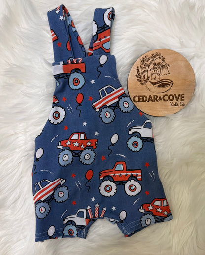 Patriotic Monster Truck Overall Romper