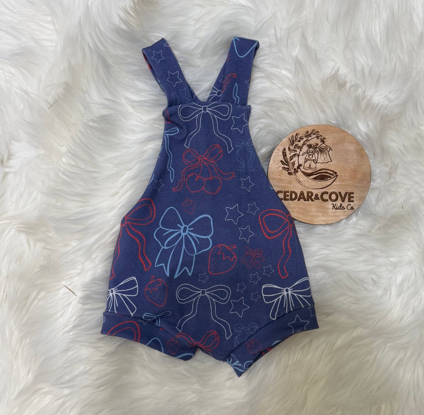 Patriotic Bows bamboo overall romper
