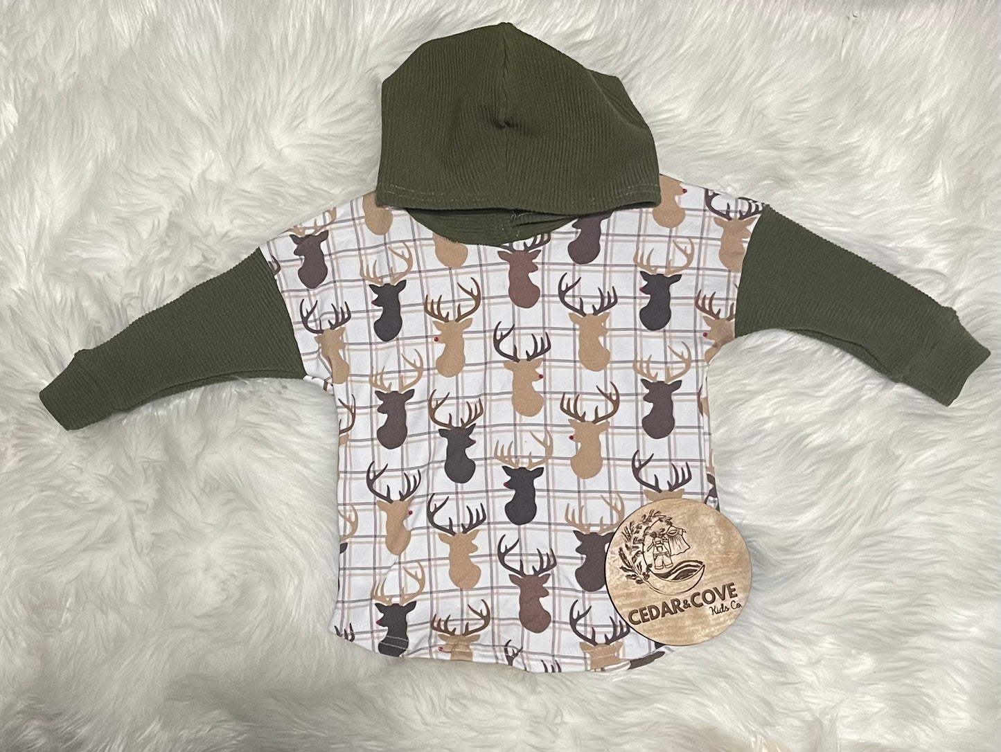 Winter deer with green waffle sleeves
