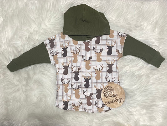 Winter deer with green waffle sleeves