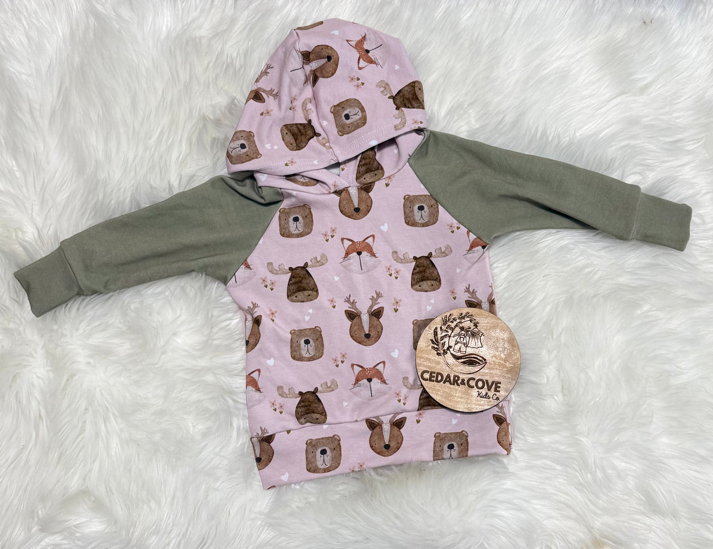 Pink Forest Animal Hooded Raglan