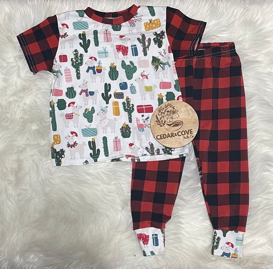 Christmas llama buffalo plaid lounge set