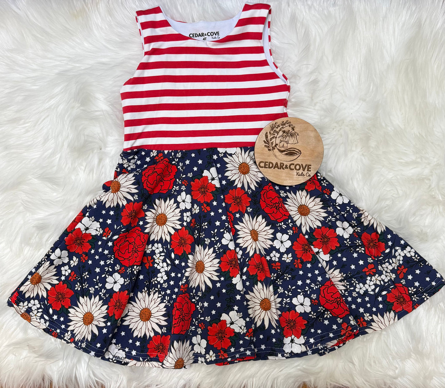 Patriotic Floral & Stripes twirl dress (4T & 5T Only)